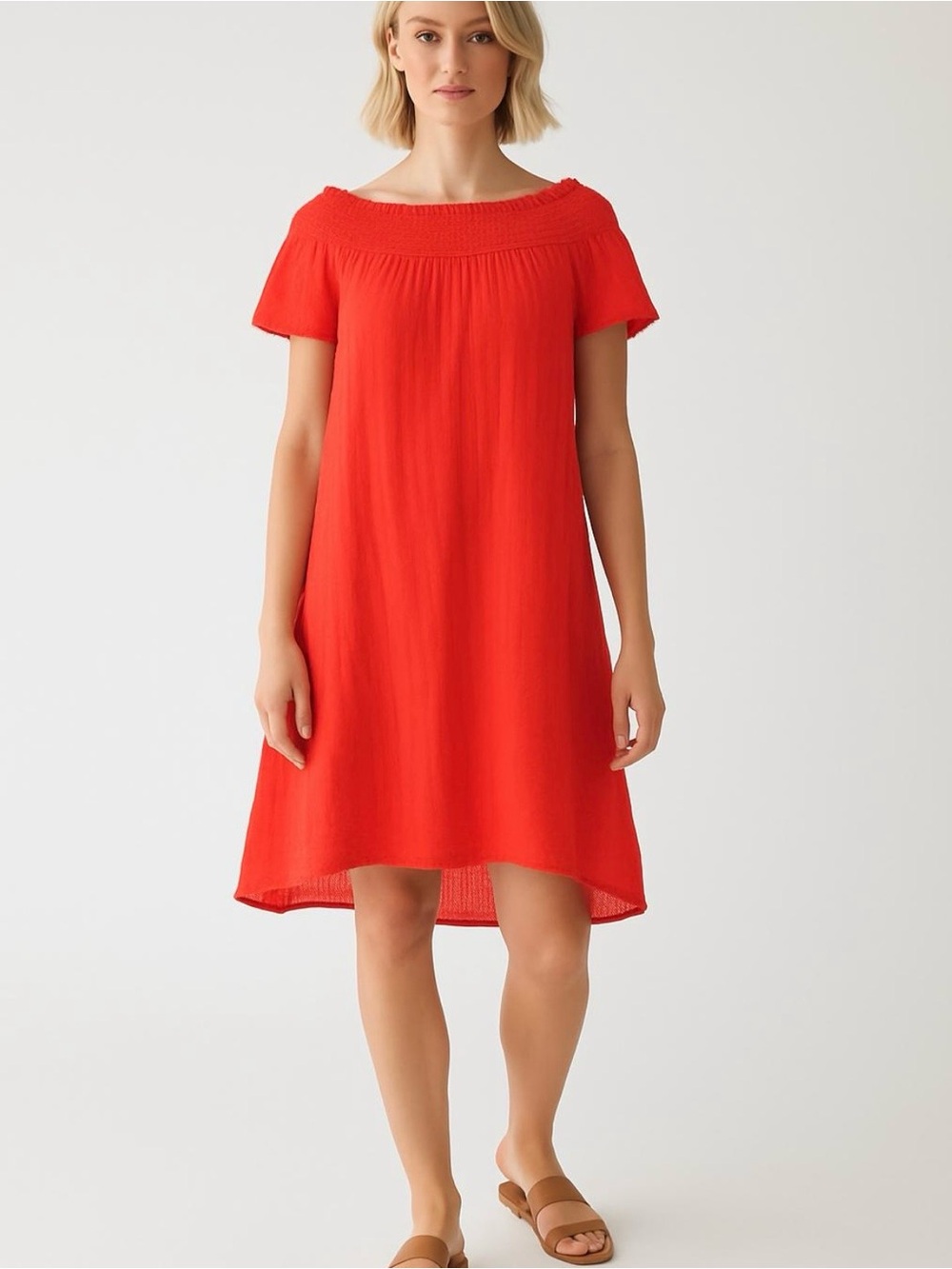 Amadi Anthropologie Bright Red Off-Shoulder Shift Dress
